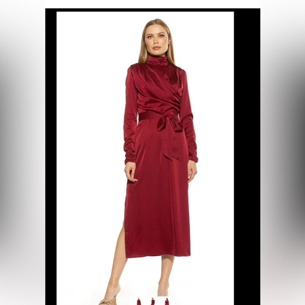 ALEXIA ADMOR | Ankle-length slinky silken draped dress, dark red,  burgundy. - c